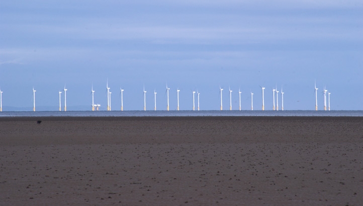 Offshore wind turbines on the Solway coast, Southerness, Dumfries